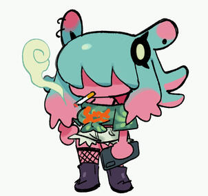 Original character Tenn standing and smoking in a chibi style